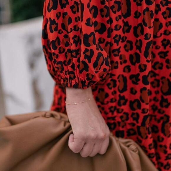 The Drop womens Red Animal Printed Tiered Mini Dress by graceatwood size M | NWT - Picture 7 of 15